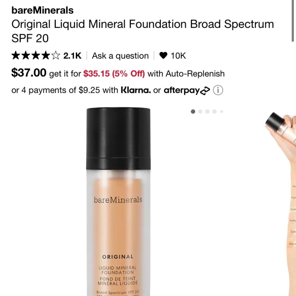 bareminerals liquid foundation in golden nude 16